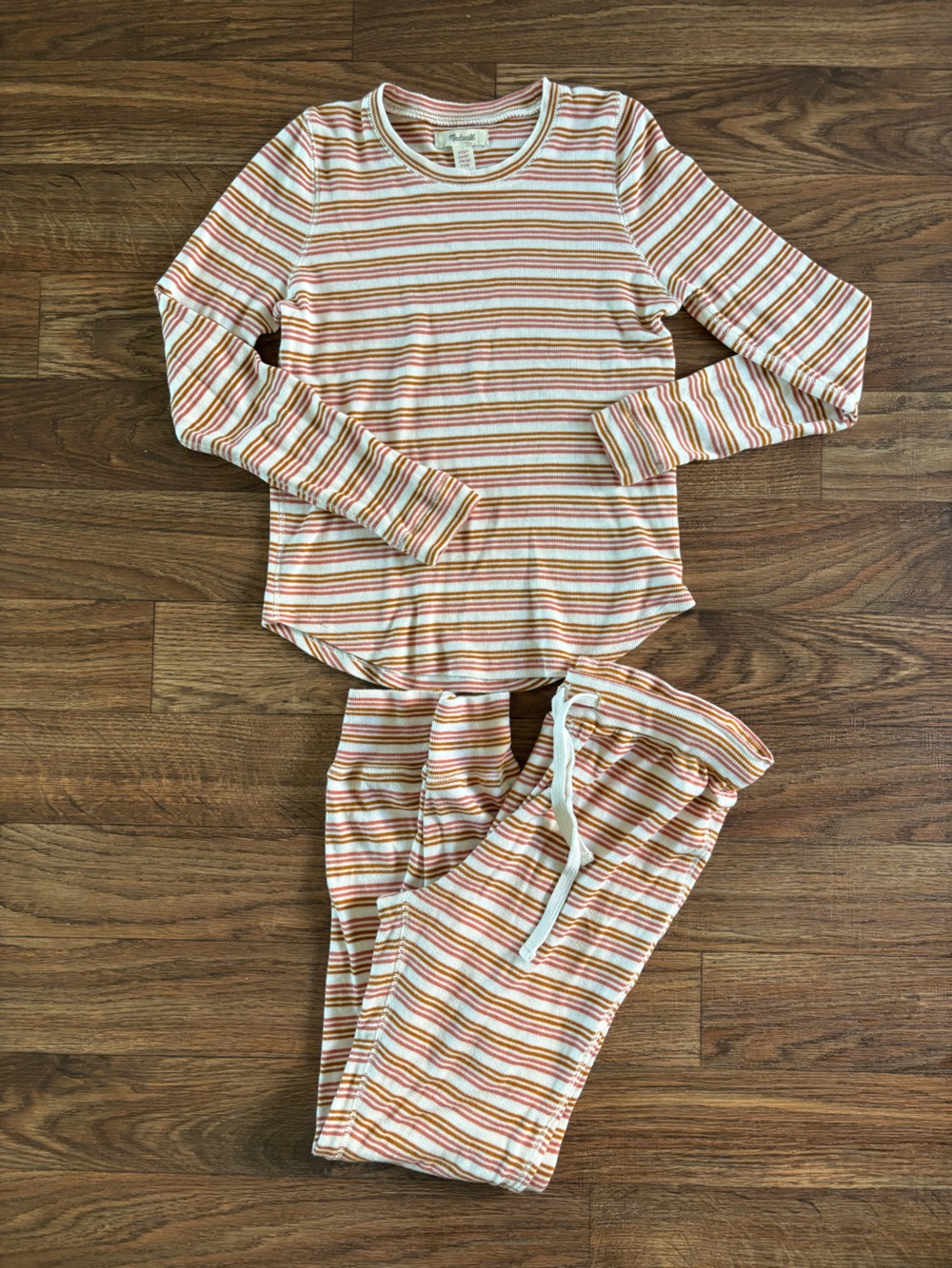 Madewell Waffle Knit Pajama Set Stripe Loungewear Top (S) Joggers (XS)